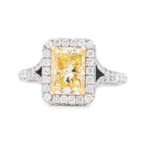 1.83ct Radiant Fancy Yellow Diamond Ring