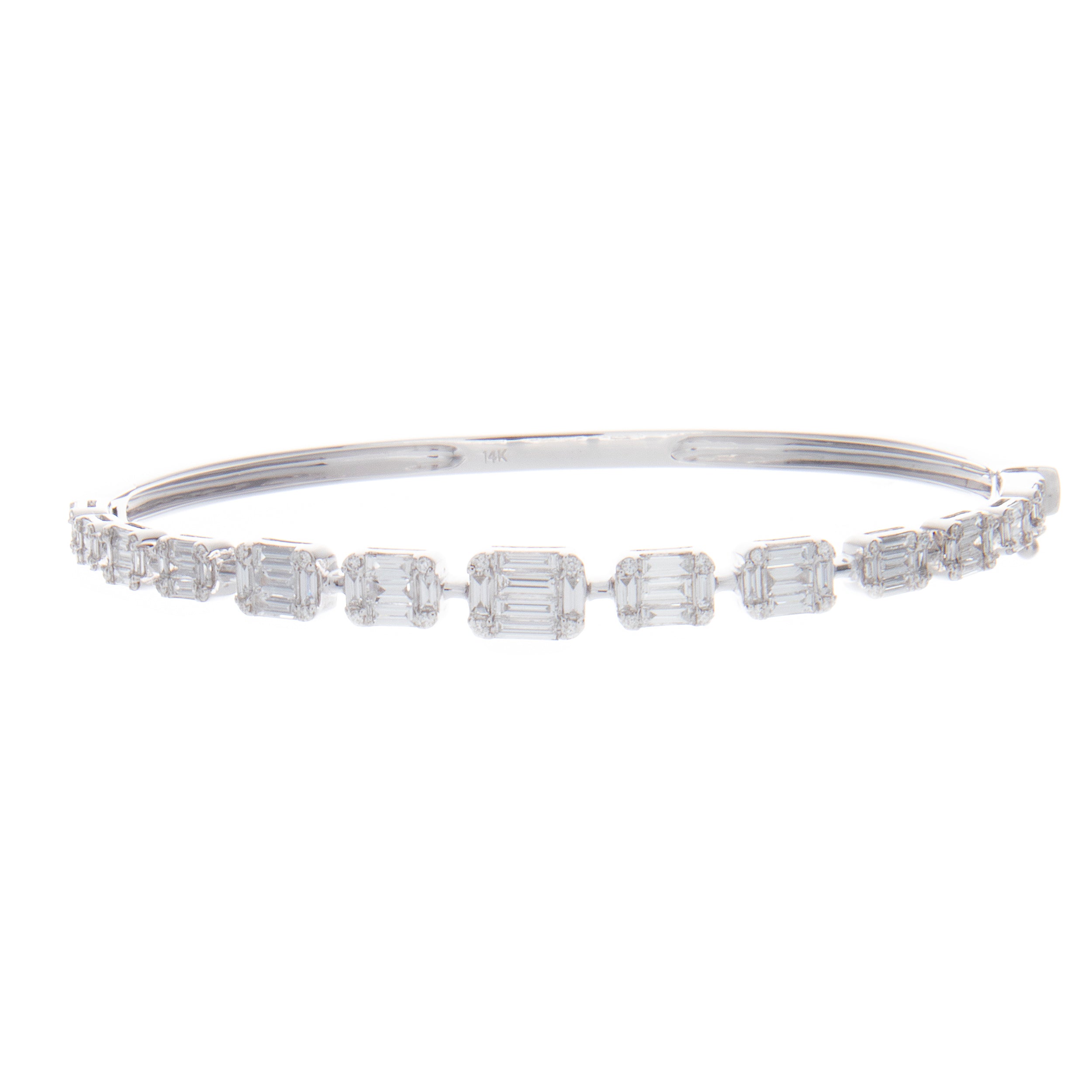 0.96ct Baguette and Round Cut Diamond Bangle in 14K White Gold KVB00017 –  Matinee Jewelry