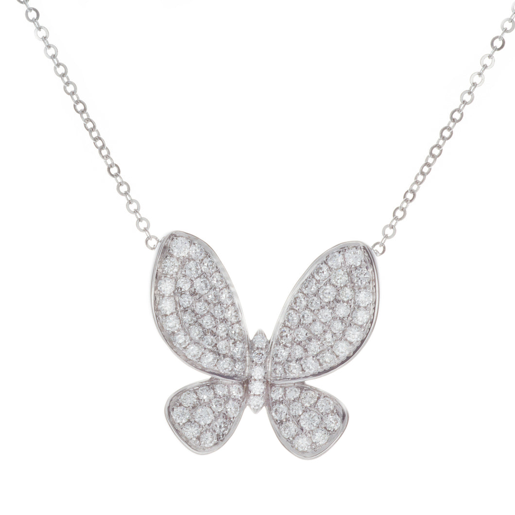 This sweet butterfly necklace features pace-set diamonds on each bu...