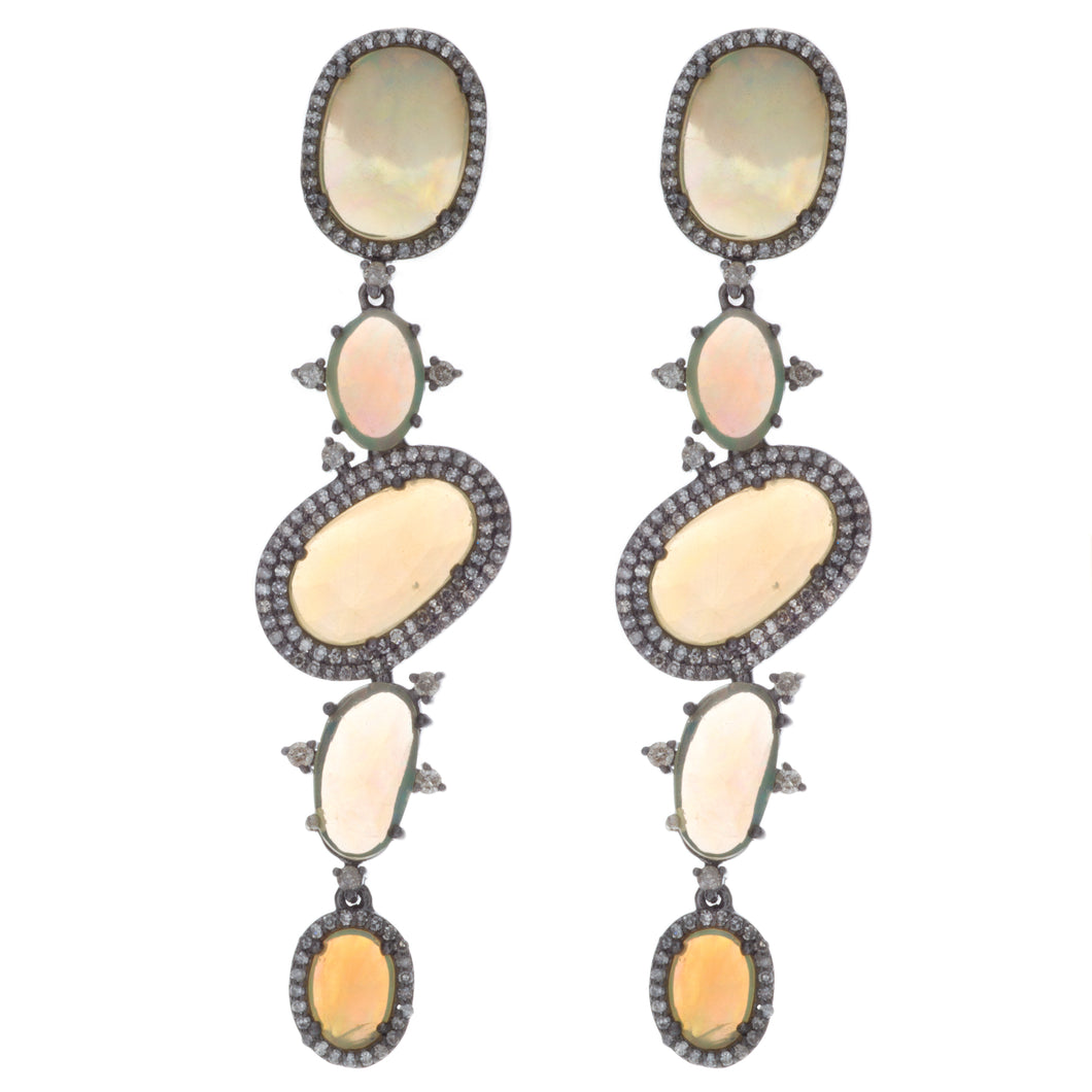 unique drop earrings featuring oval cut opals totaling 8.87ct and s...