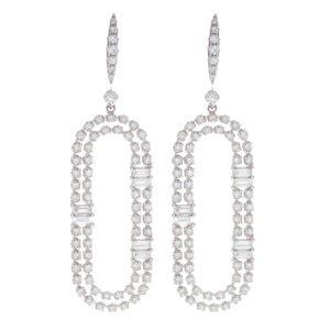 these drop earrings feature round brilliant cut diamonds and emeral...