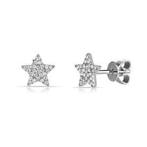 These star earrings feature pave set round brilliant cut diamonds t...