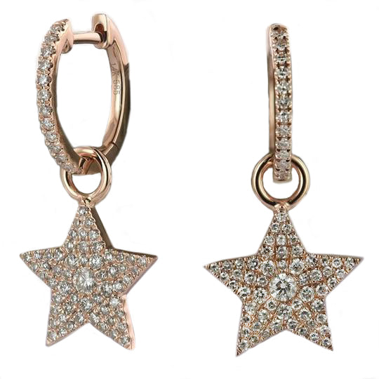 These star earrings feature pave set round brilliant cut diamonds t...