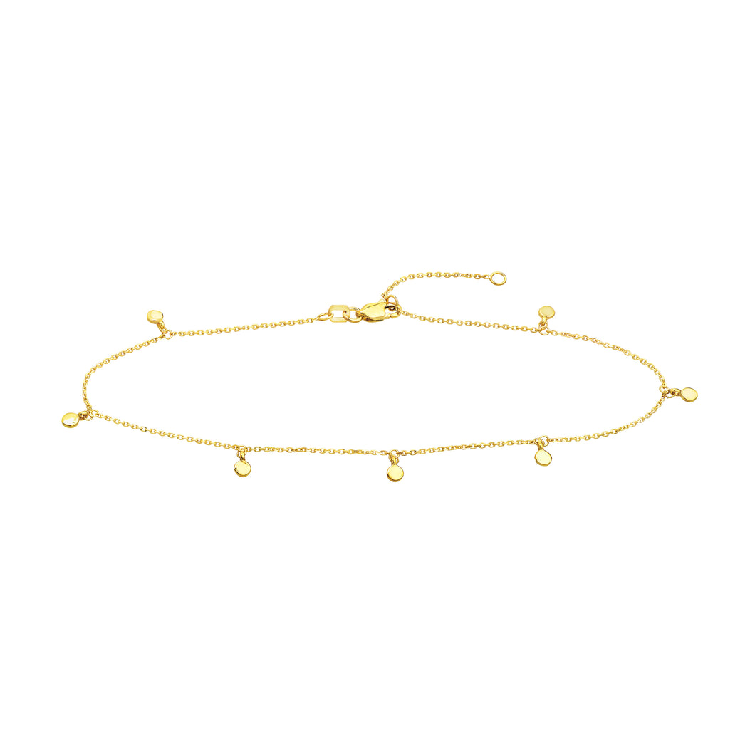sweet anklet with yellow gold disc charms all the way around