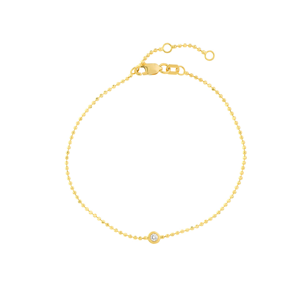 14k yellow gold bead chain bracelet with bezel set diamond totaling...