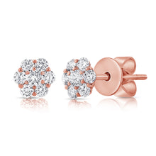 These earrings features round brilliant cut diamonds that total .55...