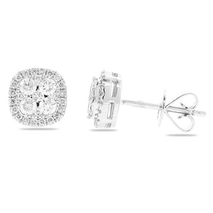 These earrings features round brilliant cut diamonds that total .75...