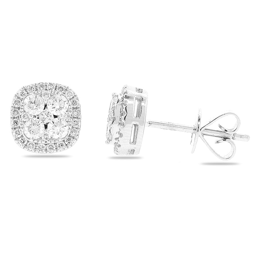 These earrings features round brilliant cut diamonds that total .75...