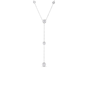 18k white gold necklace with 5 bezel set diamonds totaling .70ct