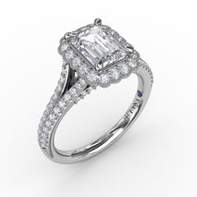 Fana Vintage Emerald Cut Diamond Halo Engagement Ring With Split Shank