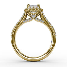Fana Vintage Emerald Cut Diamond Halo Engagement Ring With Split Shank