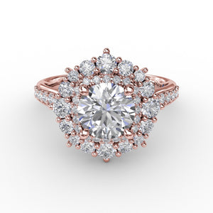 Fana Two-Tone Double Halo Round Diamond Engagement Ring Engagement Ring With Diamond Band