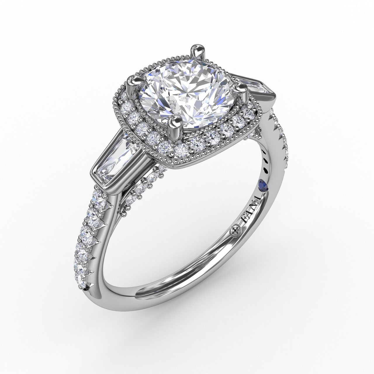 S3285 Fana Three-Stone Diamond Halo Engagement Ring With