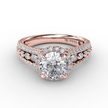 Fana Classic Round Diamond Halo Engagement Ring With Triple-Row Diamond Band