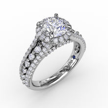 Fana Classic Round Diamond Halo Engagement Ring With Triple-Row Diamond Band