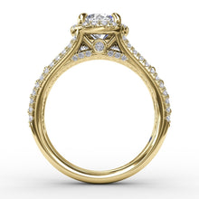 Fana Classic Round Diamond Halo Engagement Ring With Triple-Row Diamond Band