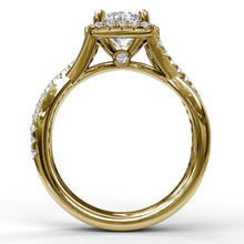 Cushion Halo With Diamond And Gold Twist Engagement Ring