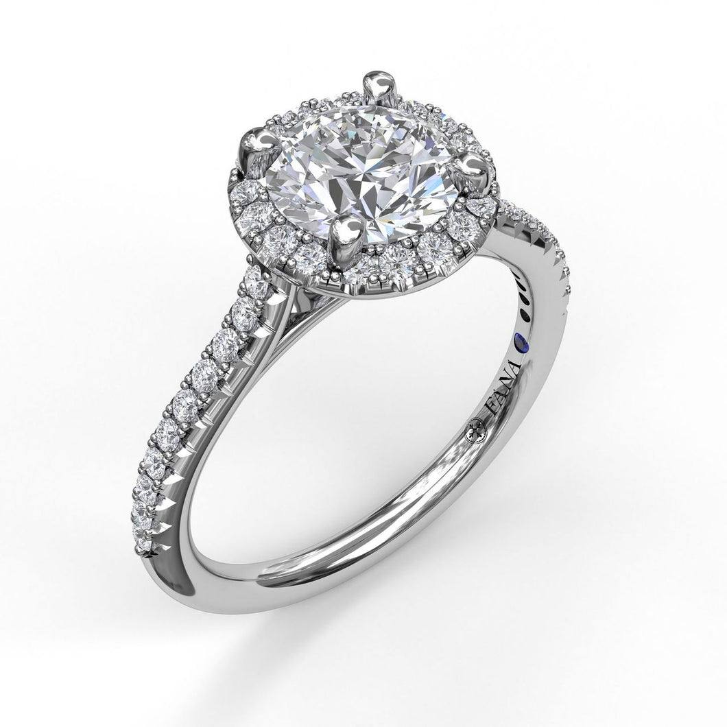Fana Delicate Round Halo And Pave Band Engagement Ring