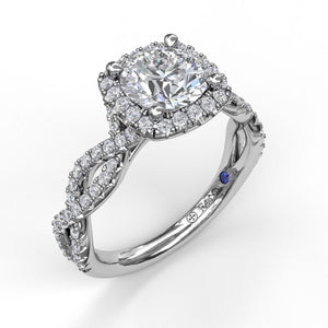 Fana Cushion Halo Twist Engagement Ring