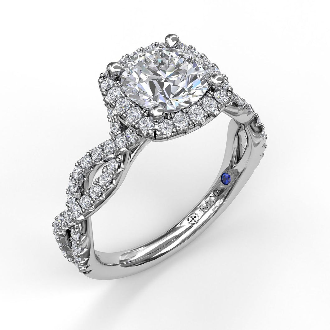 Fana Cushion Halo Twist Engagement Ring