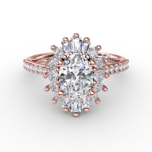 Fana Mixed Shape Oval Diamond Halo Ballerina Style Engagement Ring