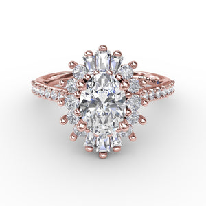 Fana Mixed Shape Oval Diamond Halo Ballerina Style Engagement Ring