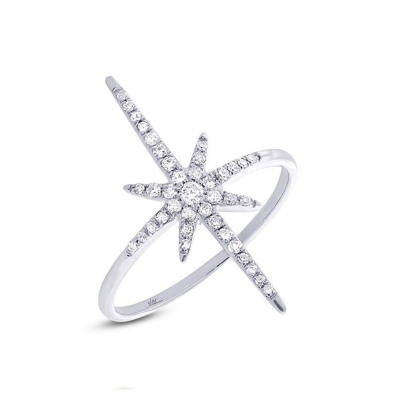 14k White Gold Diamond Starburst Ring