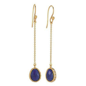 These drop earrings feature lapis drops with diamonds set along the...