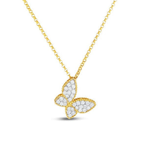 18K Yellow & White Pave Diamond Small Butterfly Pendant. Diamon...