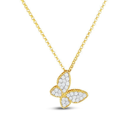 18K Yellow & White Pave Diamond Small Butterfly Pendant. Diamon...
