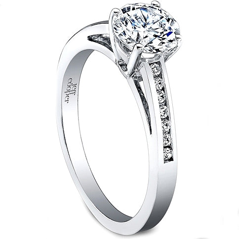 Jeff Cooper Channel-Set Engagement Ring with Round Brilliant Side Stones 18K White Gold: +$510
