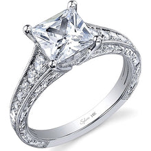 Sylvie Engraved Pave Diamond Engagement Ring