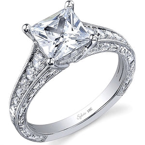 This diamond engagement ring setting by Sylvie features graduated p...
