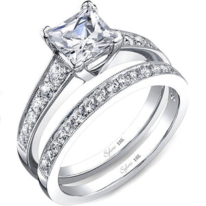 This diamond engagement ring setting by Sylvie features graduated r...
