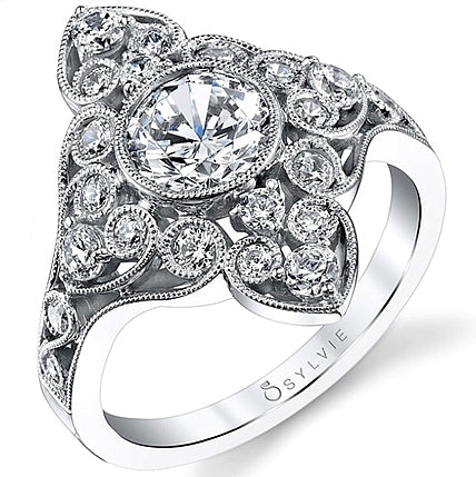 S1214 Sylvie Vintage Floral Diamond Engagement Ring H.L