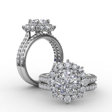 Fana Two-Tone Double Halo Round Diamond Engagement Ring Engagement Ring With Diamond Band