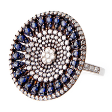 18K White Gold Diamond and Sapphire Mandala Ring