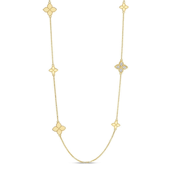 This necklace form Roberto Coin features round brilliant cut diamon...