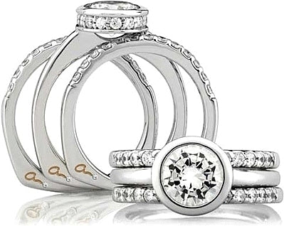 MES057 121 A.Jaffe Bezel Set Diamond Engagement Ring H.L
