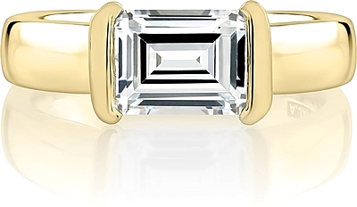 A.Jaffe Half Bezel East West Emerald Cut Diamond Engagement Ring