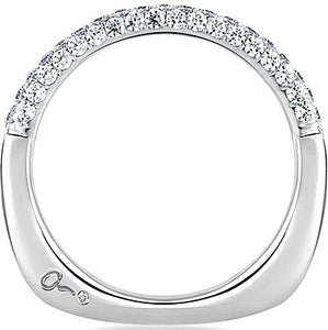 This diamond wedding band by A.Jaffe features three rows of pave ro...