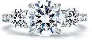 A.Jaffe Three Stone Pave Diamond Engagement Ring