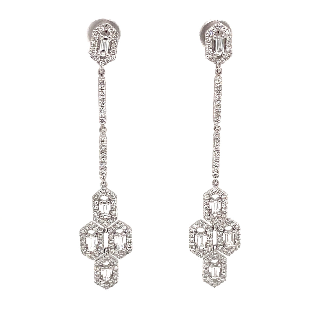 Art deco inspired chandelier earrings with diamonds totaling .69cts