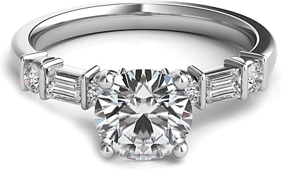 Baguette & Round Diamond Engagement Ring