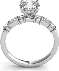 This classic style features round round and two baguette side-diamo...
