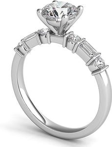 Baguette & Round Diamond Engagement Ring
