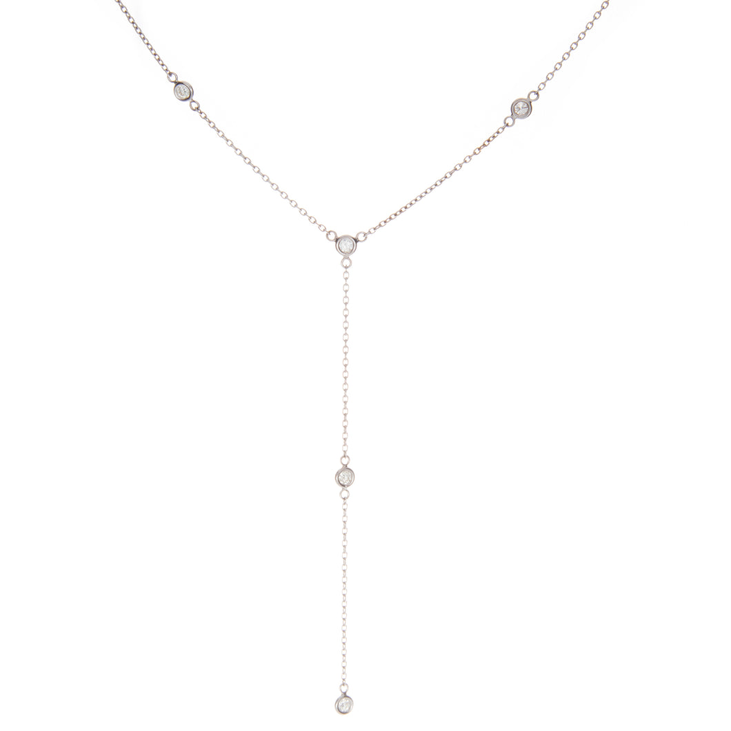 lariat style necklace with diamond bezel stations totaling .50ct