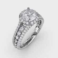 Fana Classic Round Diamond Halo Engagement Ring With Triple-Row Diamond Band