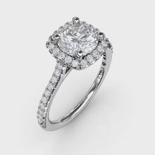 Delicate Cushion Halo Engagement Ring With Pave Shank