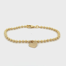 14k Yellow Gold Bead Chain Bracelet With Heart Charm